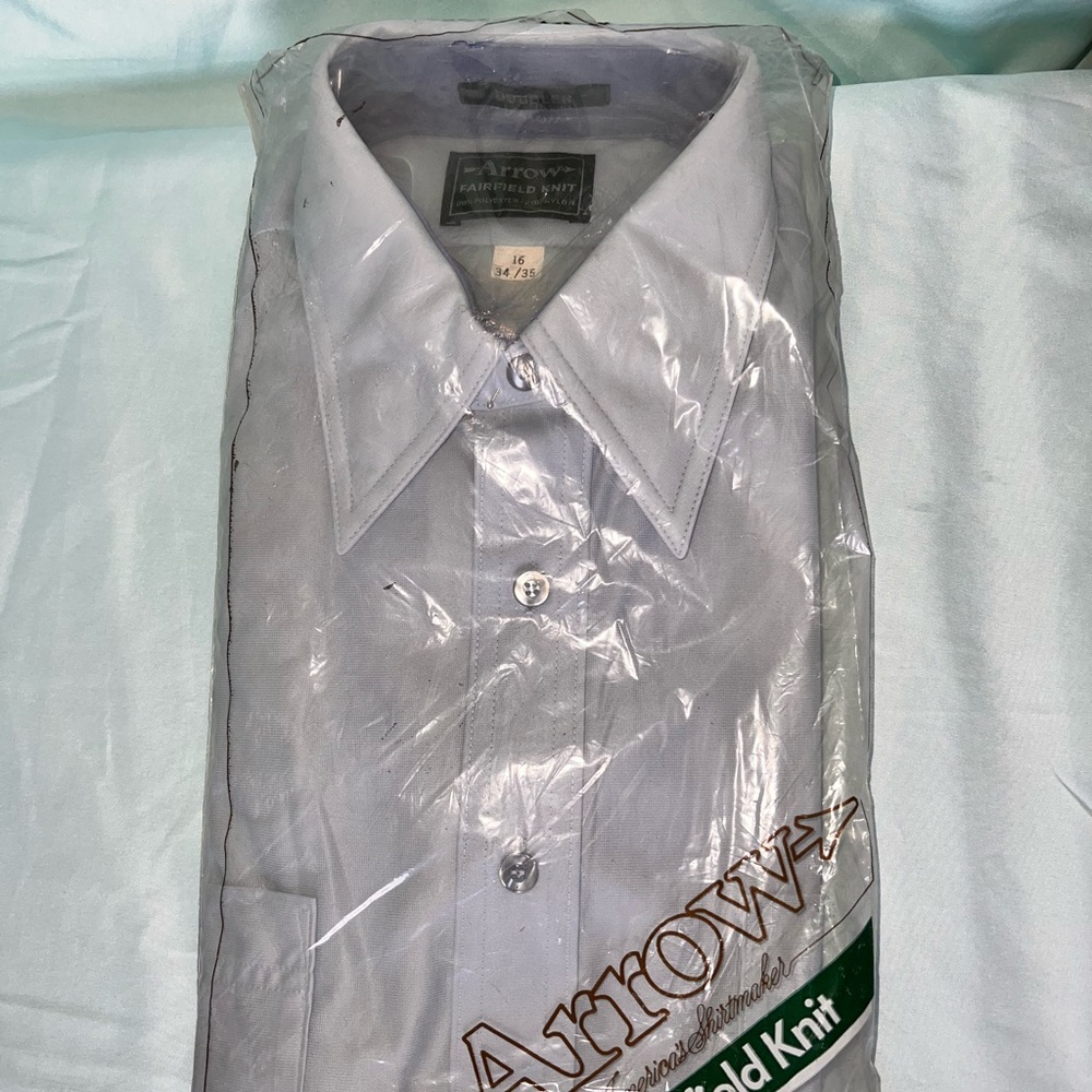 NEW VTG Arrow Fairfield Knit Dress Shirt Button Down Men 16 34/35 Polyester Nylo